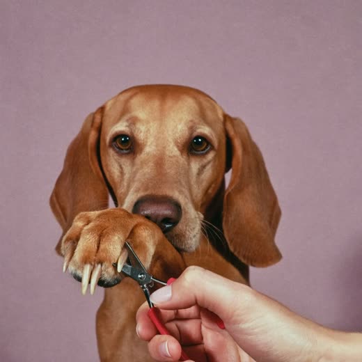 A dog's paw held for nail clipping