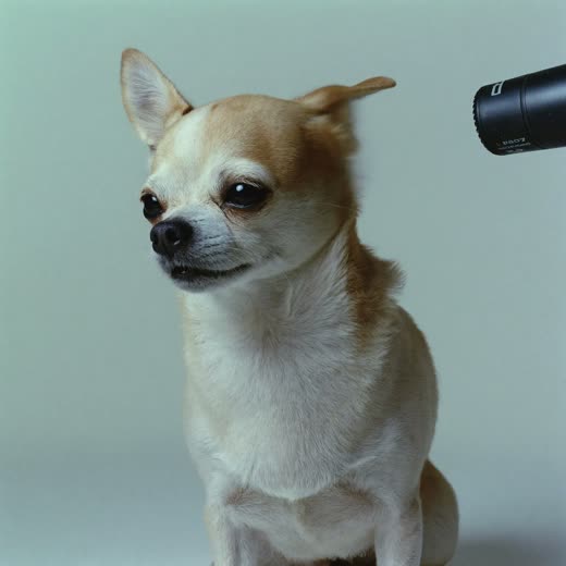 A small dog being blow-dried after its bath